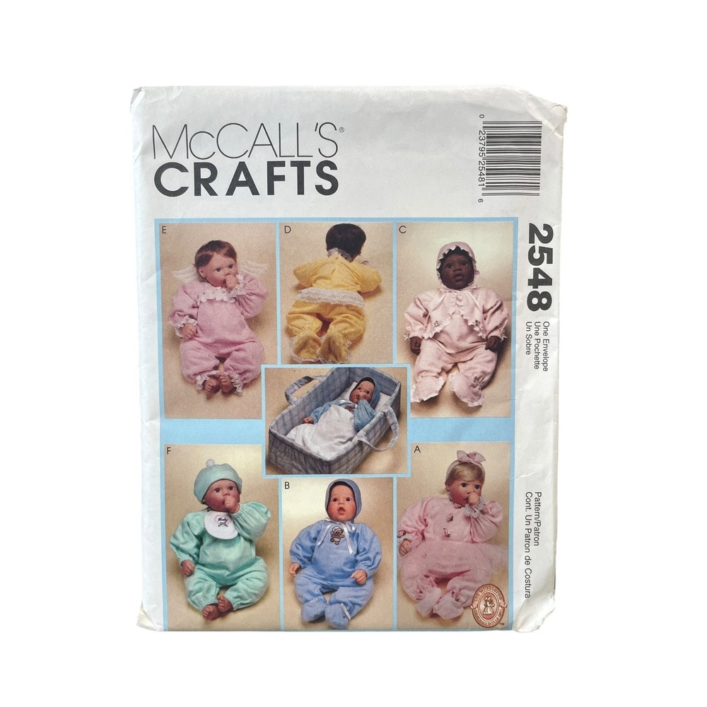 McCall's Crafts 2548 Doll Clothes Pattern S-L Jumpsuit Dress Hat Bib Carry-all